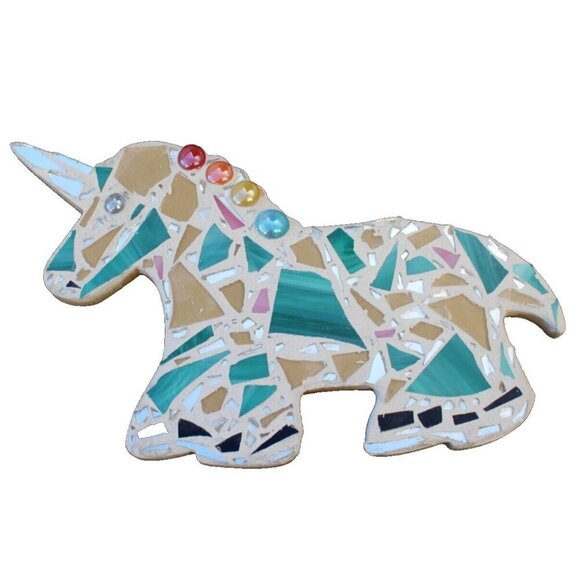 Vintage Retro Large Pink Rainbow Funny Dancing Unicorn Mosaic Tile Wall Art - Picture 1 of 2